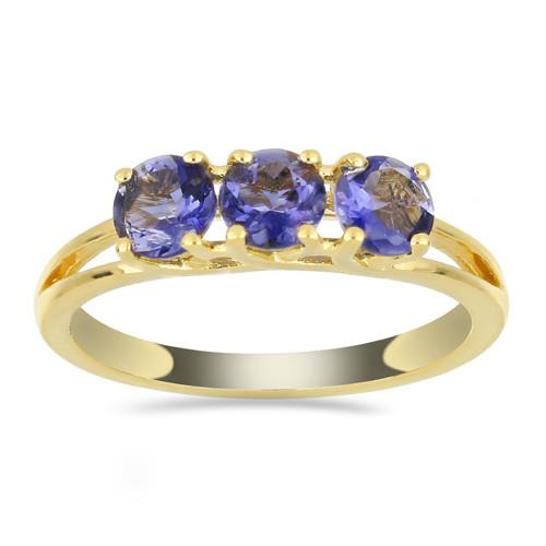  STERLING SILVER GOLD PLATED NATURAL IOLITE GEMSTONE RING